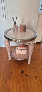Bijzettafel, houten en glas, Huis en Inrichting, Tafels | Bijzettafels, Minder dan 55 cm, Ophalen, 45 tot 60 cm, Glas