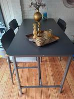 Hoge stalen tafel en 4 stoelen., Huis en Inrichting, Tafels | Eettafels, Ophalen, Zo goed als nieuw, Rechthoekig, 50 tot 100 cm