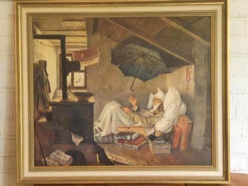 Litho Carl Spitzweg de arme dichter, Antiek en Kunst, Kunst | Litho's en Zeefdrukken, Ophalen