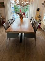 Eettafel 220cm met stalen onderpoot, Huis en Inrichting, Tafels | Eettafels, 200 cm of meer, Zo goed als nieuw, Vijf personen of meer