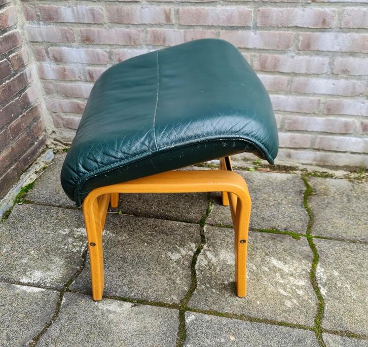 Voetenbank hocker poef verstelbaar vintage design leer groen, Huis en Inrichting, Banken | Voetenbanken en Poefen, Gebruikt, Ophalen