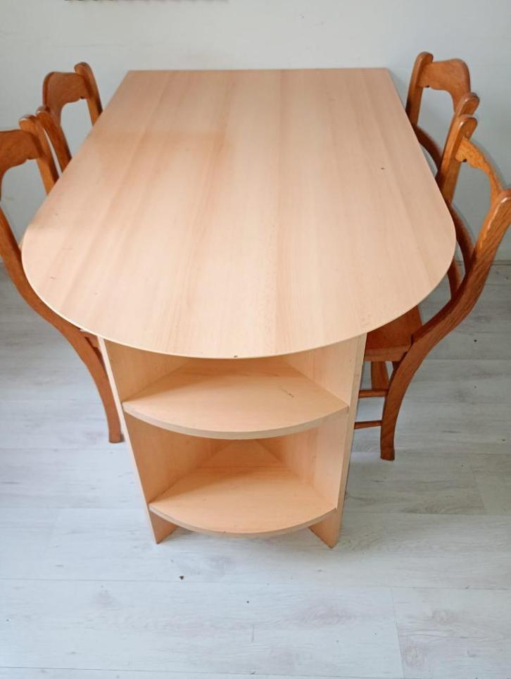 Eettafel met 4 stoelen, Huis en Inrichting, Tafels | Eettafels, Gebruikt, 50 tot 100 cm, 150 tot 200 cm, Vier personen, Rond, Overige materialen
