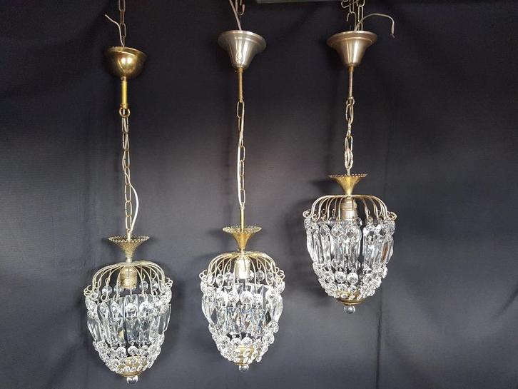 3 hanglampjes, Huis en Inrichting, Lampen | Kroonluchters, Gebruikt, Glas, Metaal, Ophalen of Verzenden