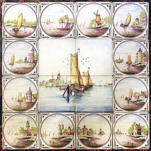 Tegeltableau Westraven Landschaptegels Haven Dordrecht tegel, Antiek en Kunst, Antiek | Wandborden en Tegels, Ophalen of Verzenden
