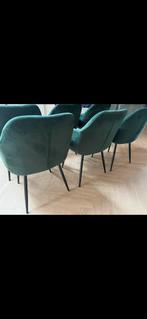 Groene Velvet Eetkamerstoelen - Set van 6, Ophalen, Gebruikt, Overige kleuren, Stof