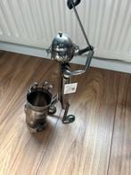 Tinnen Golfspeler met Clubtas - Wijnfles Houder, Antiek en Kunst, Ophalen of Verzenden
