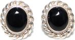 Een Paar Schitterende Ovale Onyx & 925 Zilver Oorbellen, Verzenden, Zilver, Oorbellen, Met edelsteen