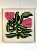Getufte muurkunst bloem roze inclusief lijst - 38x38cm, Minder dan 50 cm, Oorspronkelijke maker, Overige typen, Nieuw