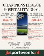 LAST MINUTE DEAL Chelsea - Benfica CL Stamford Bridge, Tickets en Kaartjes, Drie personen of meer, September, Europa of Champions League