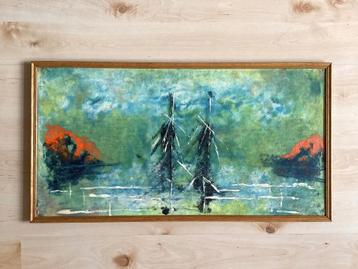 Schilderij, olieverf, schepen, abstract, kleurig, vintage beschikbaar voor biedingen