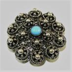 Broche / hanger met turkoois en bolletjes (6680-2182), Ophalen, Zo goed als nieuw, Zilver