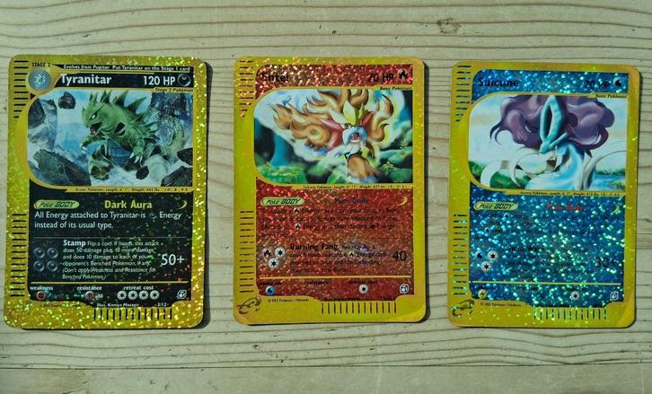 3 Boxtoppers: Suicune, Entei, Tyranitar (Aquapolis/Exp WOTC), Hobby en Vrije tijd, Verzamelkaartspellen | Pokémon, Zo goed als nieuw