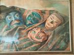 Oud schilderij. Hoogte 63cm breed 79. Op doek.  Aquarel, Ophalen
