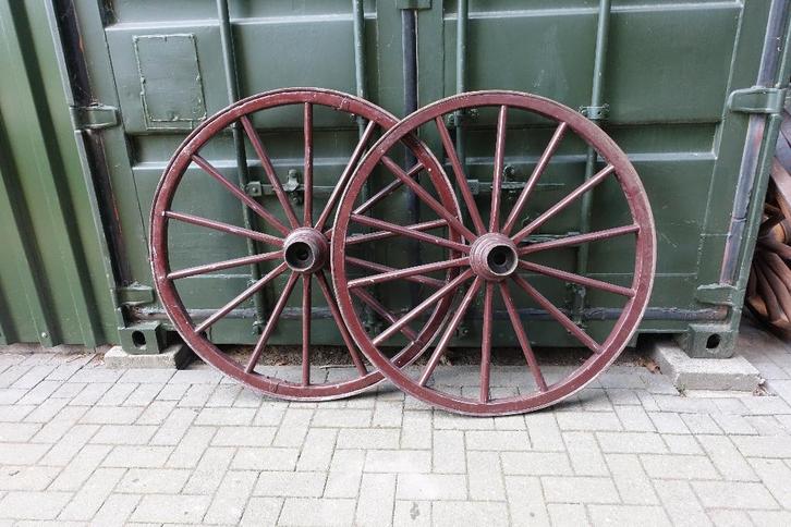 Wagenwiel, houten wagenwielen, set van twee, ø112 cm., Antiek en Kunst, Curiosa en Brocante, Ophalen