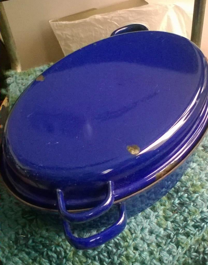 Blauwe Emaille Ovenschaal / Braadpan, Ophalen of Verzenden, Gebruikt, Blauw, Schaal