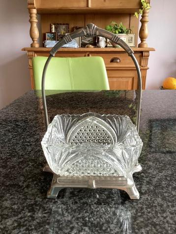 Bonbonschaaltje, glas, metaal, Art Deco, antiek, vintage beschikbaar voor biedingen
