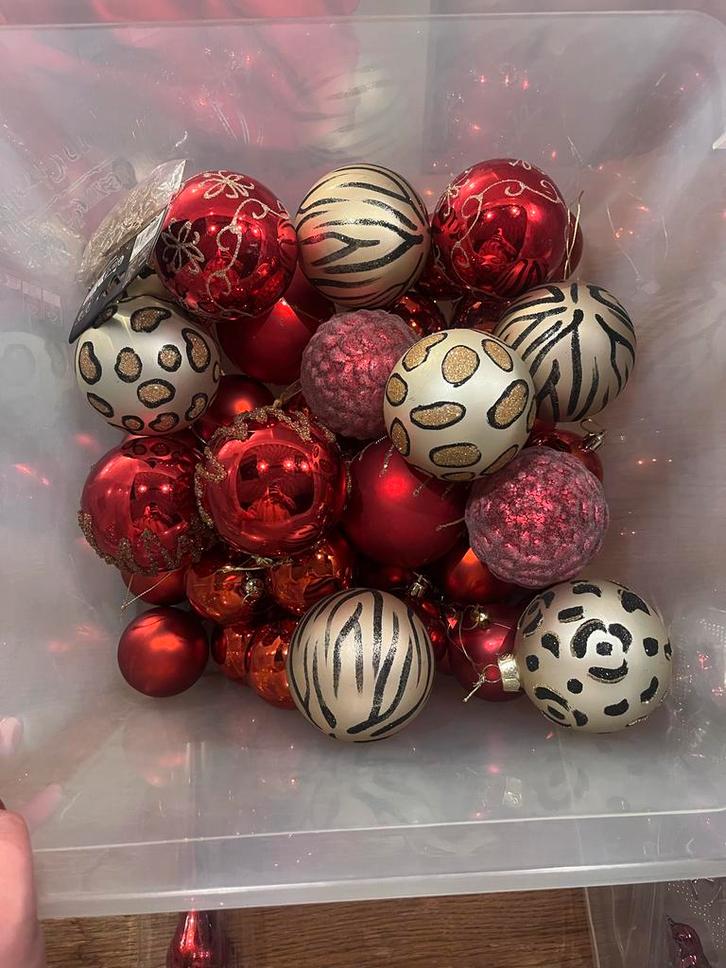 Kerstversiering Rood/Goud incl. piek/strik en lampjes., Diversen, Kerst, Zo goed als nieuw, Ophalen