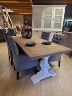 *OPRUIMING* 4 Landelijke Eetkamerstoelen Bente kleur Grijs 1, Landelijke eetkamerstoelen capiton stof loft plumb grijs, Nieuw