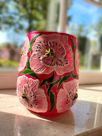 Handbeschilderde Vaas Poppy Pink Small 3D ByJ&S SALE €39,50 beschikbaar voor biedingen