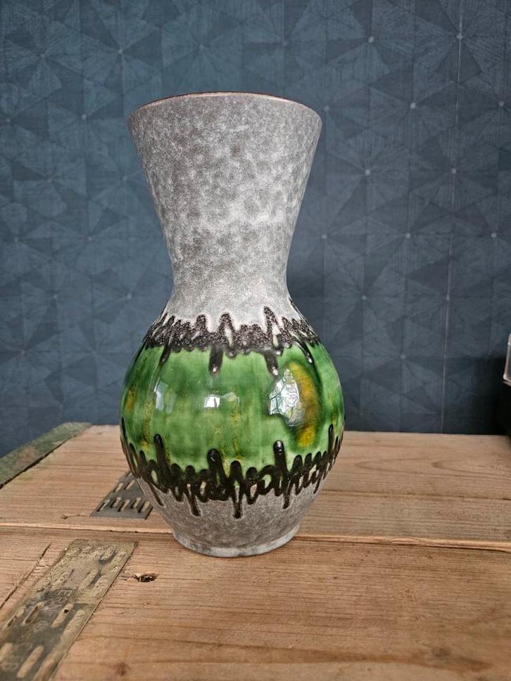 Vintage West Germany Vaas - Groen/Grijs. Duitse vaas., Antiek en Kunst, Antiek | Vazen, Ophalen