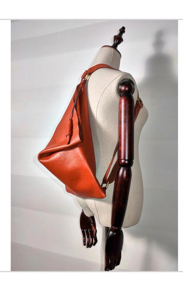 Abstracte leren rugzak, Sieraden, Tassen en Uiterlijk, Tassen | Damestassen, Nieuw, Overige typen, Bruin, Ophalen of Verzenden