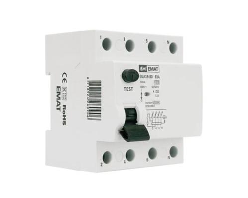 EMAT aardlekschakelaar 4-polig 63A 30mA type A (85002005), Doe-het-zelf en Verbouw, Elektra en Kabels, Nieuw, Overige typen, Ophalen of Verzenden