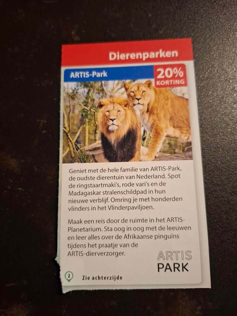 Artis Park 20% korting, Tickets en Kaartjes, Drie personen of meer, Kortingskaart