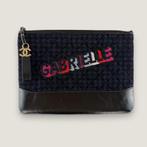 Chanel Gabrielle tweed en kalfsleren clutch, Gebruikt, Blauw, Ophalen of Verzenden, Nvt