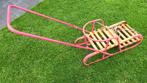 Vintage houten slee met duwstang, Ophalen, Rugleuning, Gebruikt, Hout