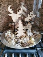 Metalen schaal met houten kerstdecoratie, Ophalen, Zo goed als nieuw