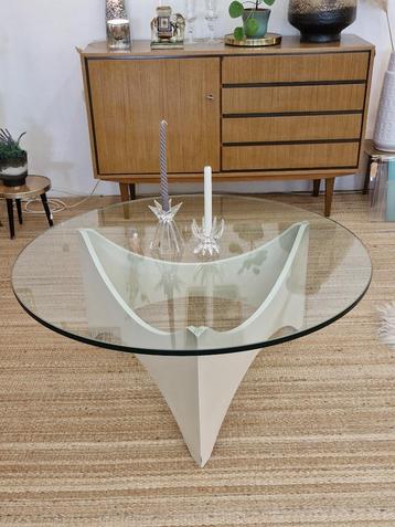 Vintage salontafel space age 70s wit / glas rond beschikbaar voor biedingen