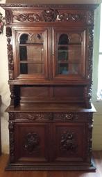 Eiken Franse jachtkast in 2 delen met vitrine circa 1880, Antiek en Kunst, Antiek | Meubels | Kasten, Ophalen