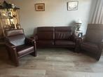 Bank en stoelen set - leer - bruin, Huis en Inrichting, Ophalen of Verzenden, Gebruikt, Leer