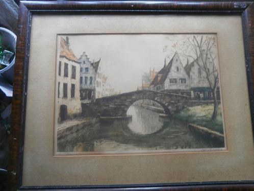 BRUGGE, Losse Kleurets, gesigneerd, Lijst/gebroken, Antiek en Kunst, Kunst | Etsen en Gravures, Ophalen