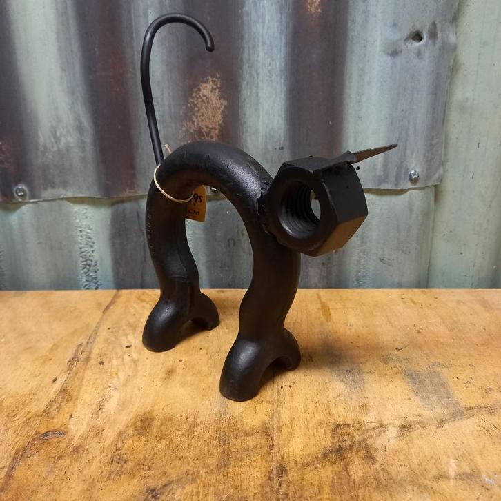 Metalen poes - ijzeren kat - upcycling - metal art, Huis en Inrichting, Woonaccessoires | Overige, Zo goed als nieuw, Ophalen of Verzenden
