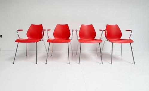 Set van 4 Maui Kartell stoelen van Vico Magistretti, 1980's, Huis en Inrichting, Stoelen, Gebruikt, Vier, Kunststof, Metaal, Rood