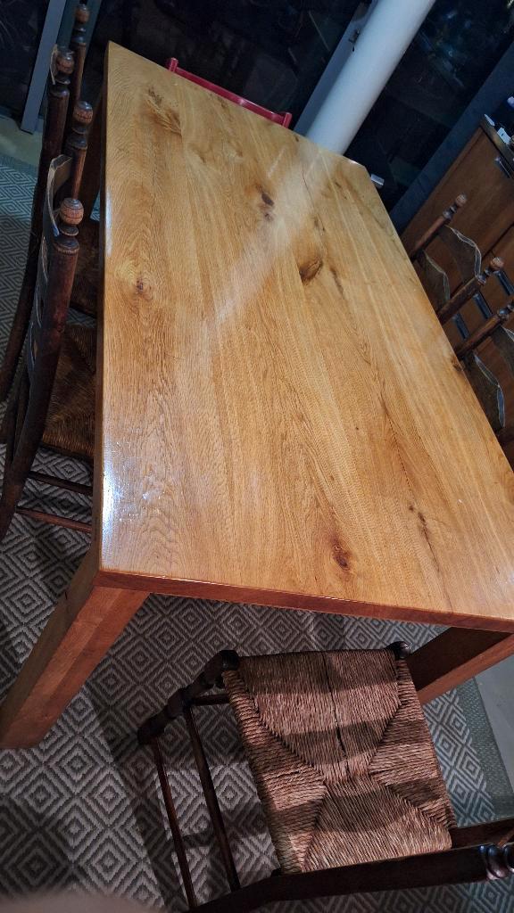 Mooie eiken eettafel 180  90 + 4 mooie houten stoelen, Huis en Inrichting, Tafels | Eettafels, Zo goed als nieuw, 50 tot 100 cm