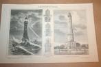 Antieke prent - Vuurtorens - Circa 1885 !!, Ophalen of Verzenden, Voor 1940, Gebruikt, Overige onderwerpen