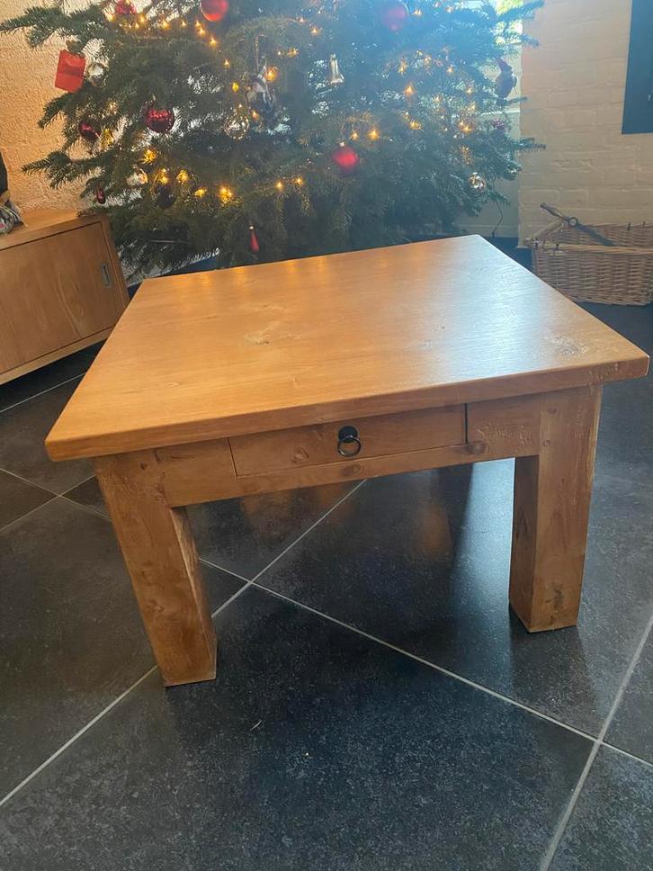 Teak houten salontafel met lade - 70x70x45 cm, Huis en Inrichting, Tafels | Salontafels, Gebruikt, Minder dan 50 cm, 50 tot 100 cm