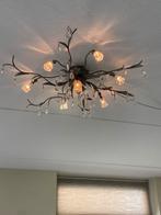 Sierlijke plafondlamp glazen bloemkelken en geslepen glas, Huis en Inrichting, Lampen | Kroonluchters, Ophalen of Verzenden, Gebruikt