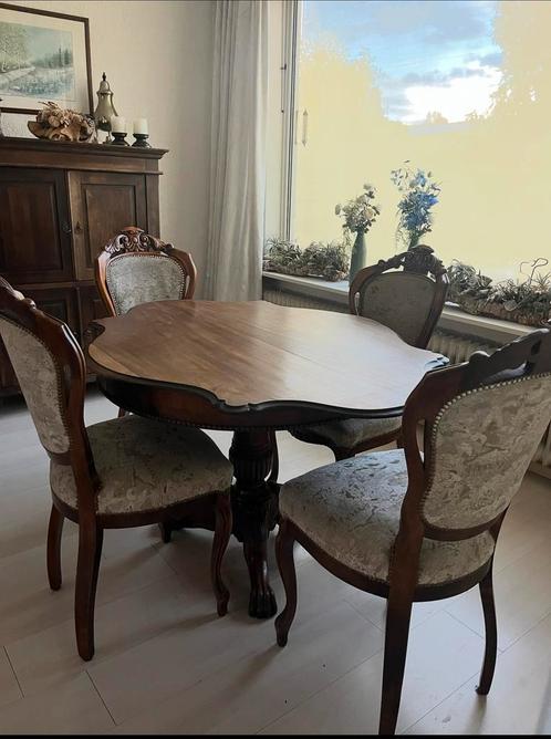 Antieke houten eettafelset, Huis en Inrichting, Complete eetkamers, Gebruikt, Ophalen
