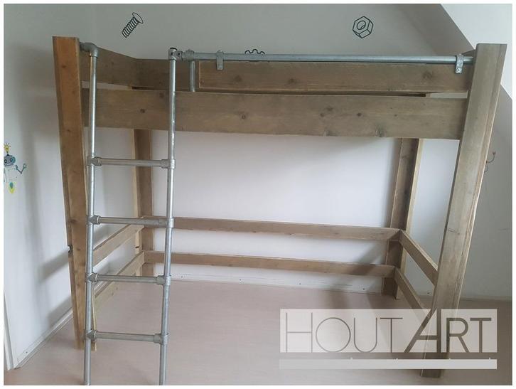 Hoogslaper steigerhout met steigerbuistrap, Kinderen en Baby's, Kinderkamer | Stapelbedden en Hoogslapers, Nieuw, Hoogslaper, Ophalen of Verzenden