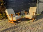 Set van 2 vintage fauteuils jaren 60 lounge stoelen, Huis en Inrichting, Fauteuils, Ophalen, Hout, Gebruikt, 75 tot 100 cm