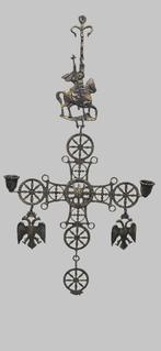 Byzantijns Kruis met kandelaars, Ophalen of Verzenden, Koper of Brons