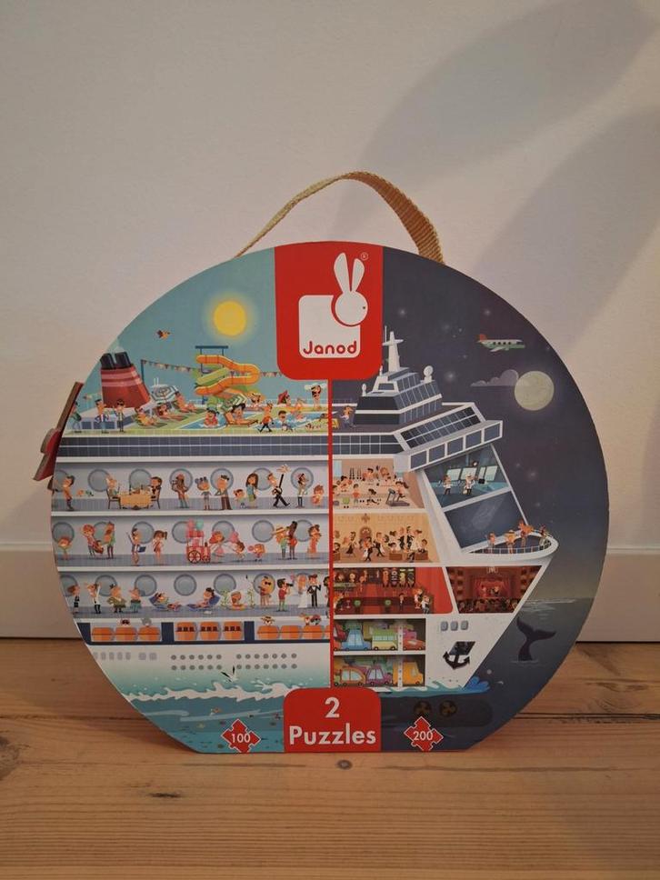 Janod twee in een puzzel - Cruise schip - 100 en 200 stuks, Kinderen en Baby's, Speelgoed | Kinderpuzzels, Zo goed als nieuw, 6 jaar of ouder