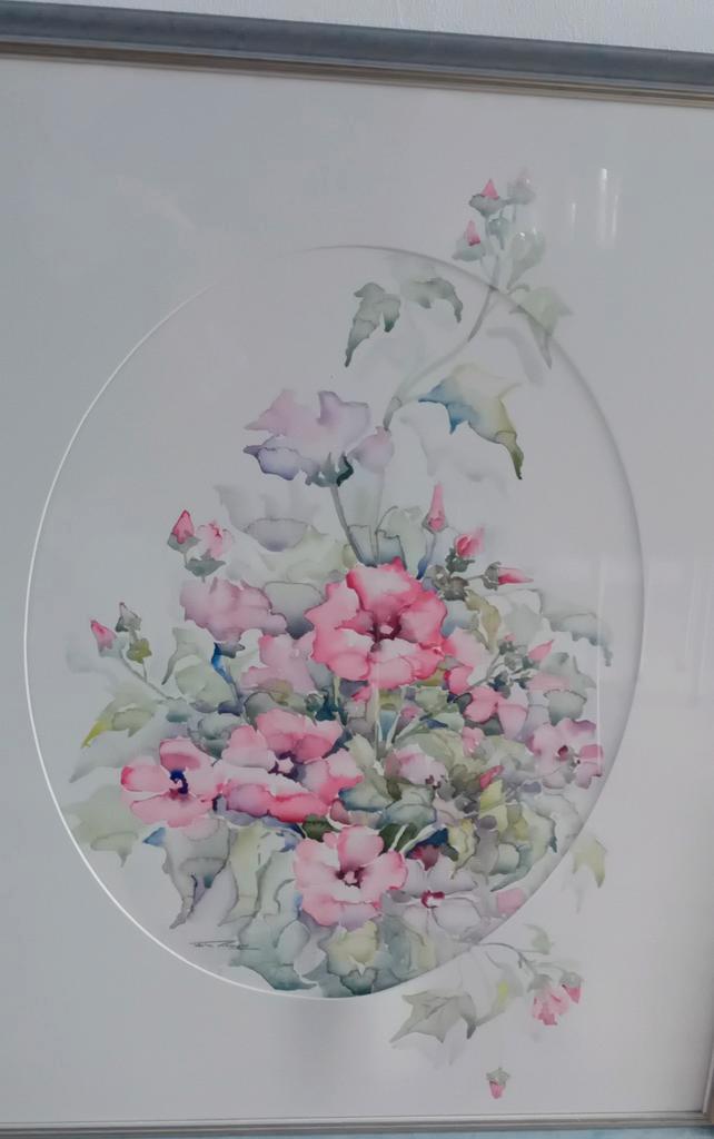 Mooie bloemenaquarel in lijst., Huis en Inrichting, Woonaccessoires | Schilderijen, Tekeningen en Foto's, Zo goed als nieuw, Schilderij