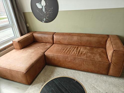 Cognac woood bean hoekbank links, Huis en Inrichting, Banken | Complete zithoeken, Gebruikt, Ophalen