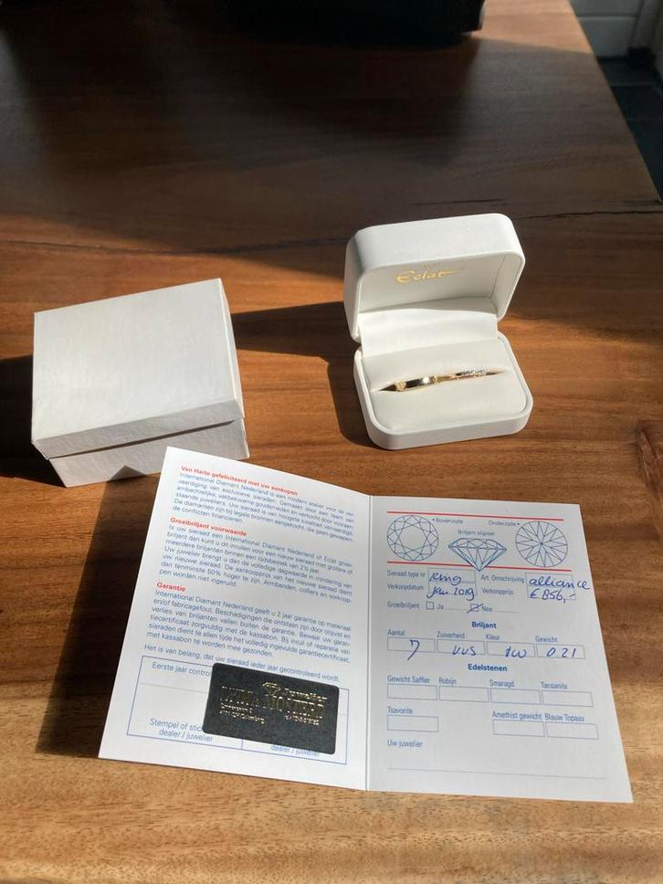 14K Gouden Trouwringen met Diamanten (Gecertificeerd), Sieraden, Tassen en Uiterlijk, Ringen, Nieuw, Dame of Heer, 17 tot 18, Goud