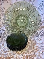 Gebaksstel Copier Leerdam persglas schaal + 7 gebaksbordjes, Ophalen of Verzenden