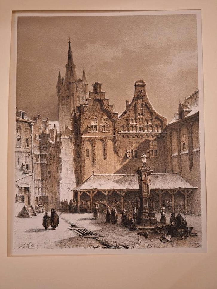 Lithografie Stadsgezicht P.G. Vertin, Antiek en Kunst, Kunst | Etsen en Gravures, Ophalen of Verzenden